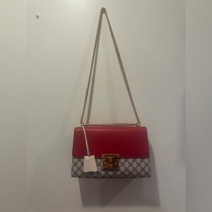 Gucci Red and Beige Medium Lock Bag